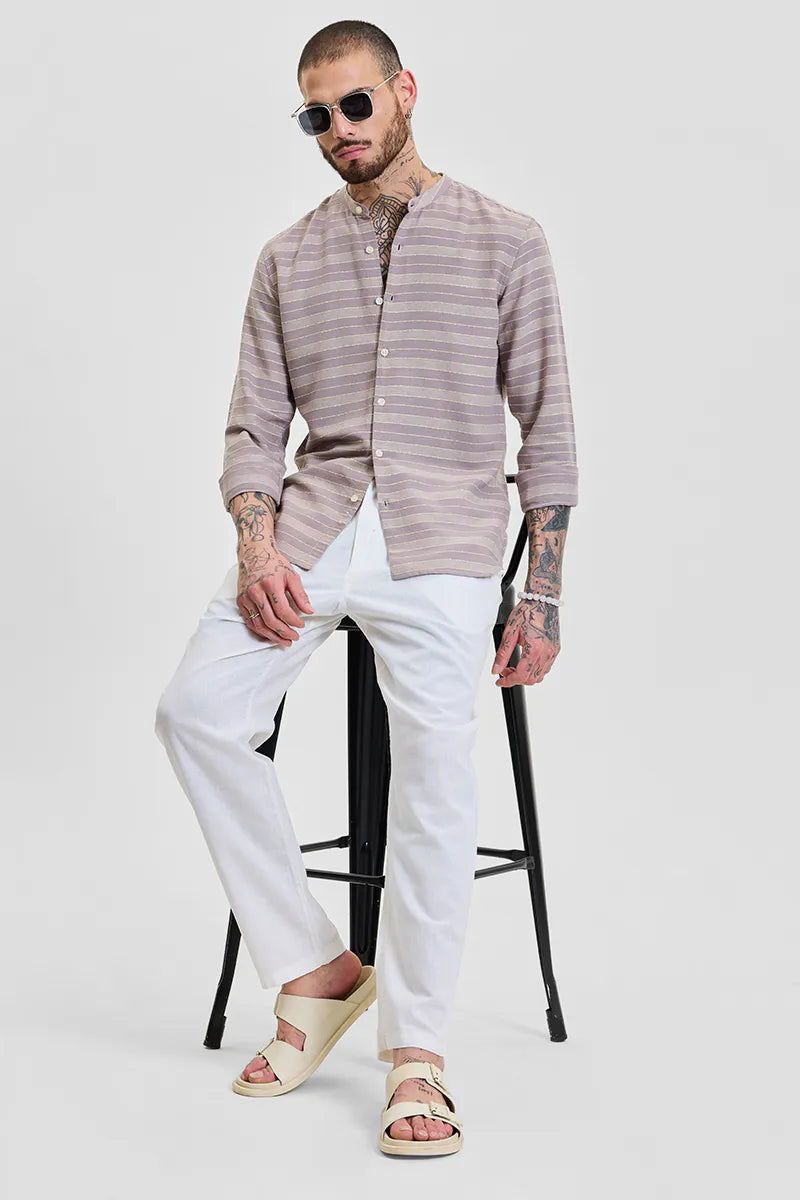Beige Stripes Slim Fit Shirt