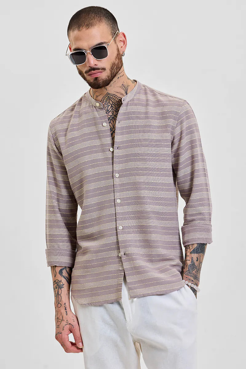 Beige Stripes Slim Fit Shirt