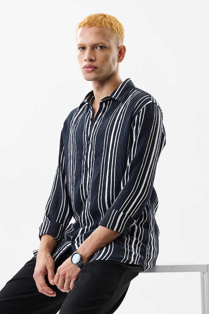 Slim Fit Stripes Black Shirt