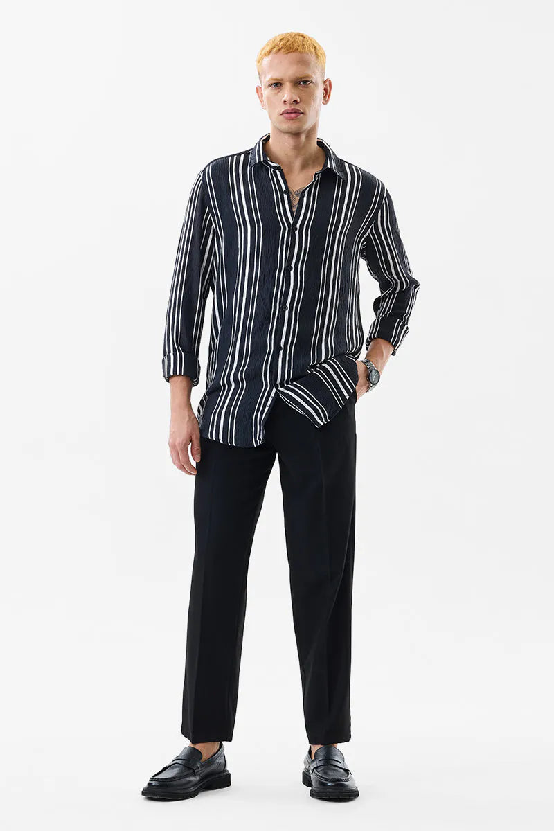 Slim Fit Stripes Black Shirt