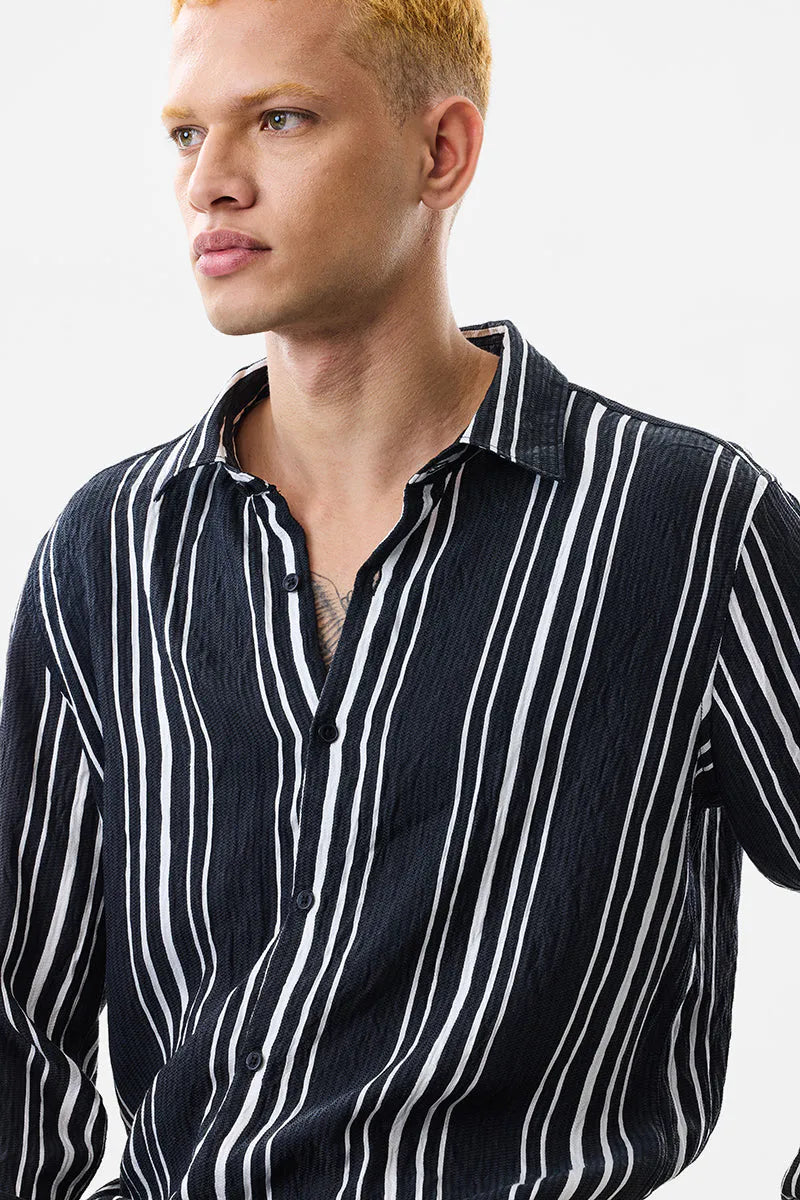 Slim Fit Stripes Black Shirt
