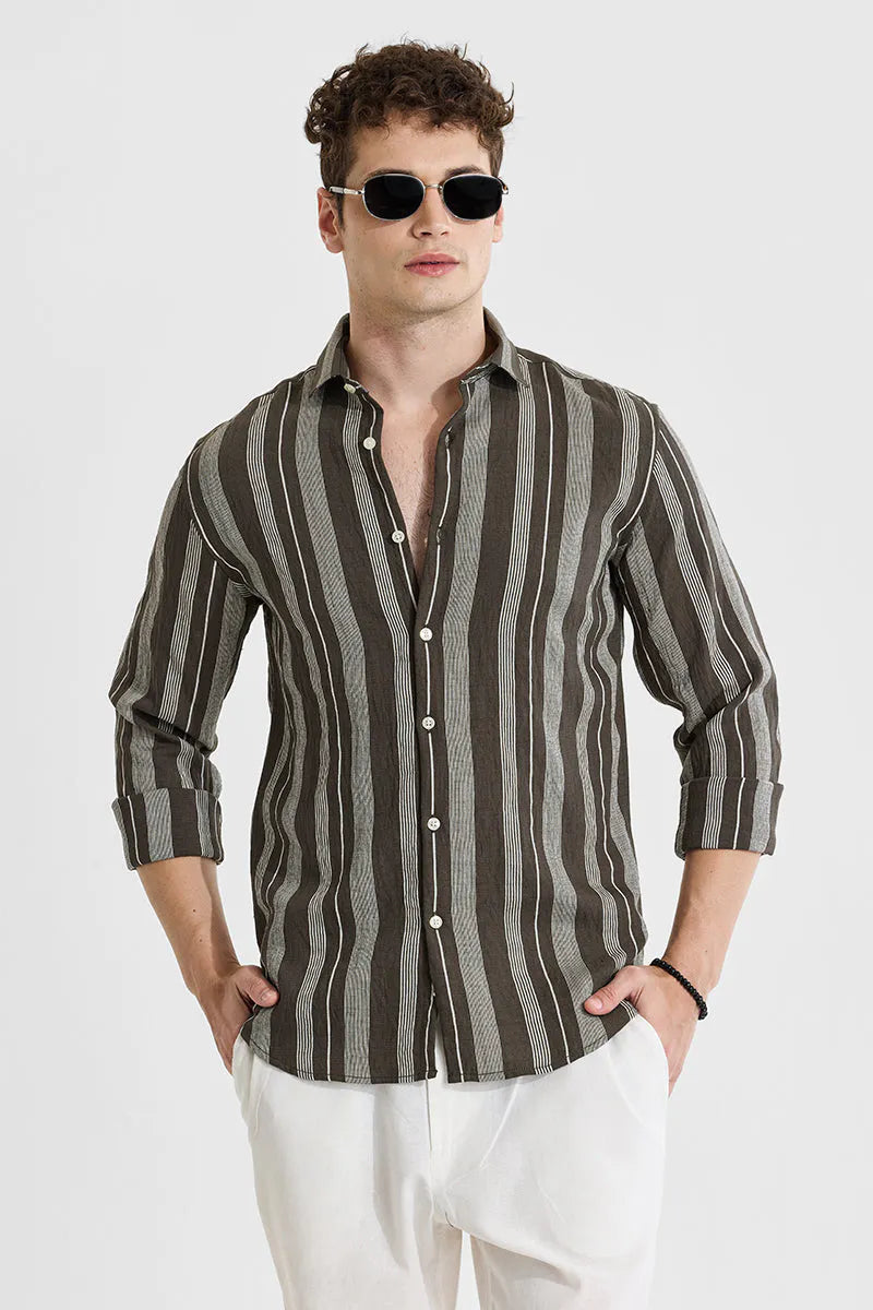 Olive Stripes Slim Fit Shirt