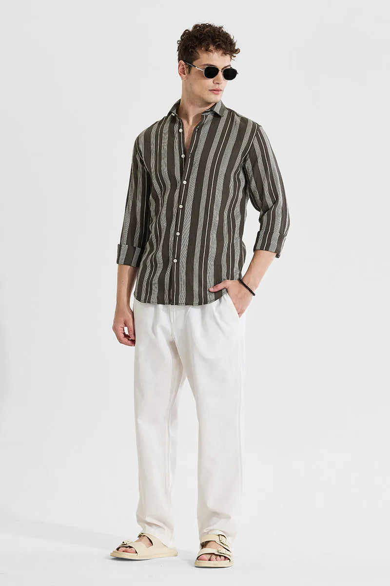 Olive Stripes Slim Fit Shirt