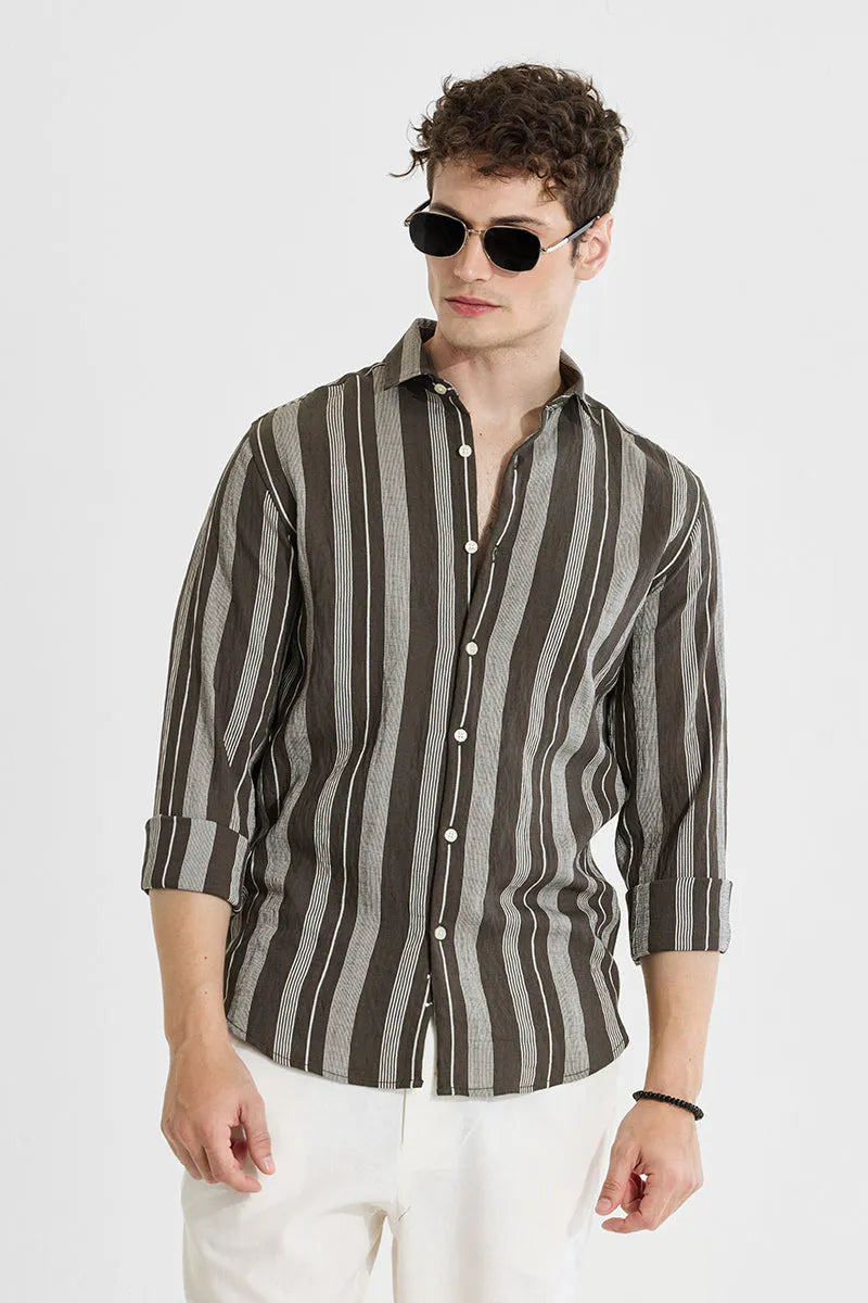 Olive Stripes Slim Fit Shirt