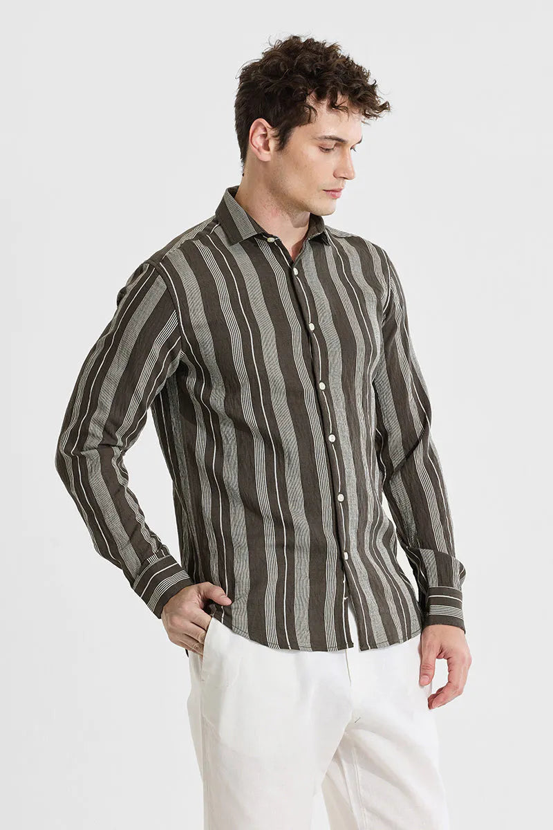 Olive Stripes Slim Fit Shirt